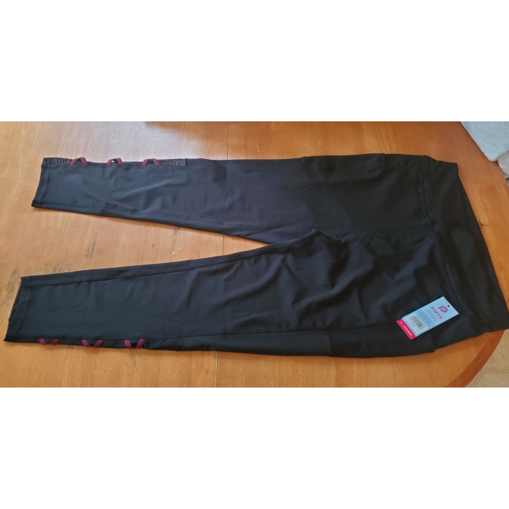 NWT Pop Fit Black Sheer Criss Cross yoga pants leggings workout Lily 2XL 2X